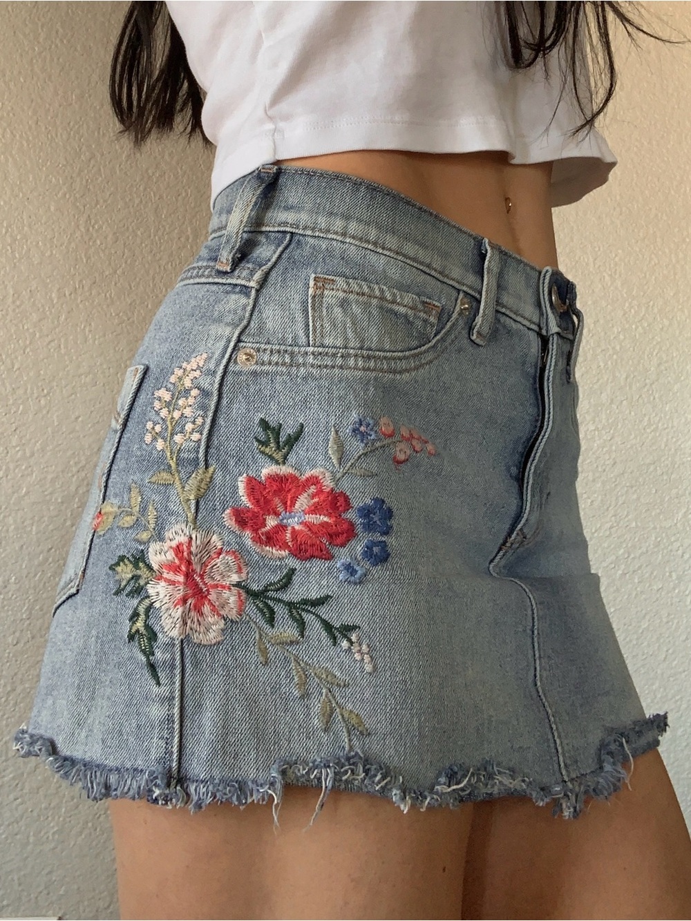 Vintage Flower Patch Mini Denim Skirt